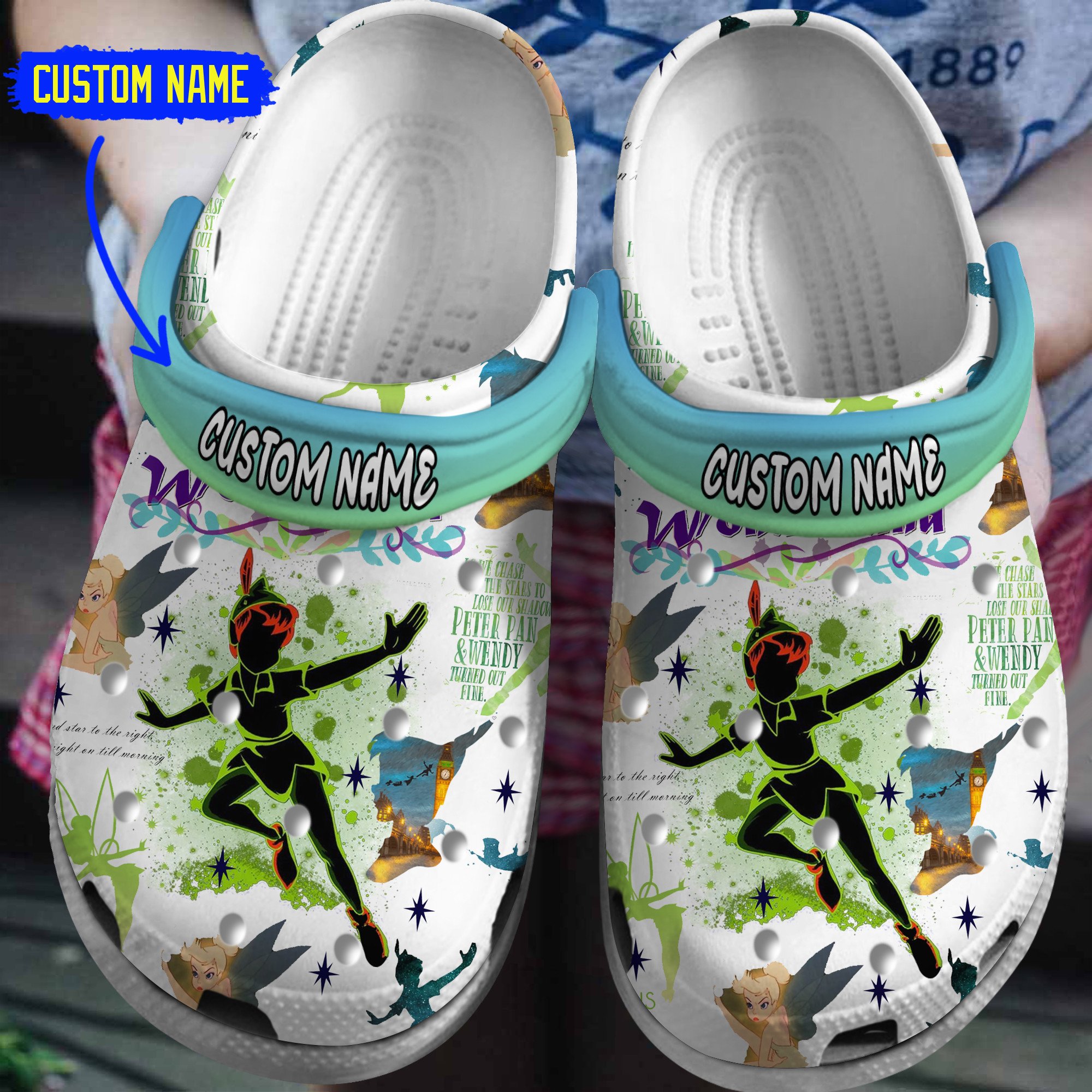 Peter Pan Cartoon Crocs Crocband Clogs Shoes Comfortable For Men Women and Kids
