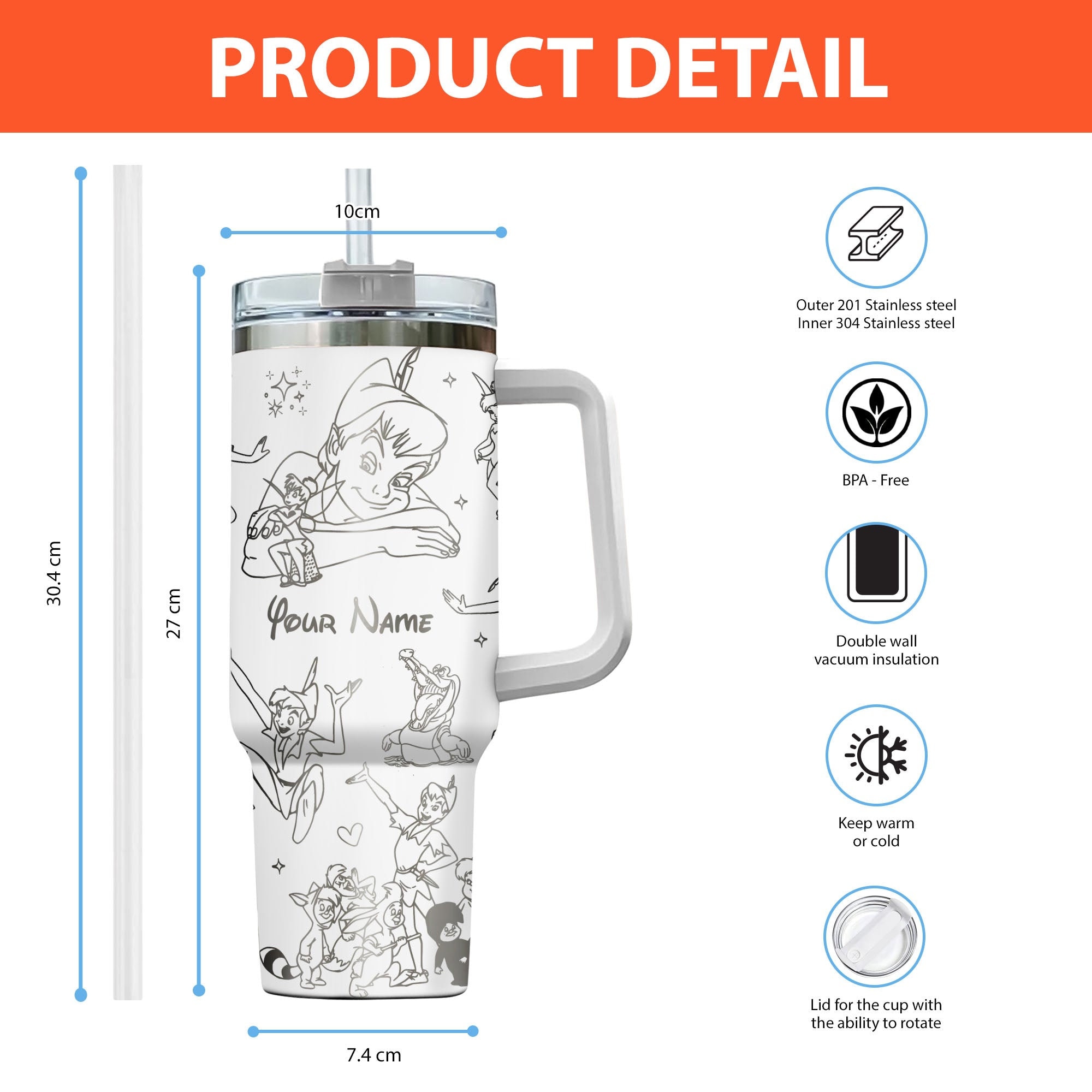 Peter Pan Neverland Disney Cartoon Custom Stanley Cup 40 oz 30 oz Tumbler With HandleTVC2301975 - Image 2