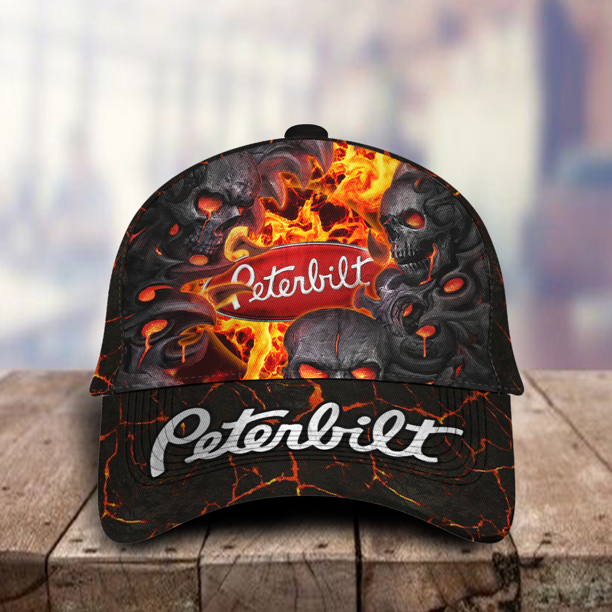Peterbilt 3D Classic Cap Skull Fire Car Motor Brand Hats Trucker Hats Custom Hats Gifts For Men & Women