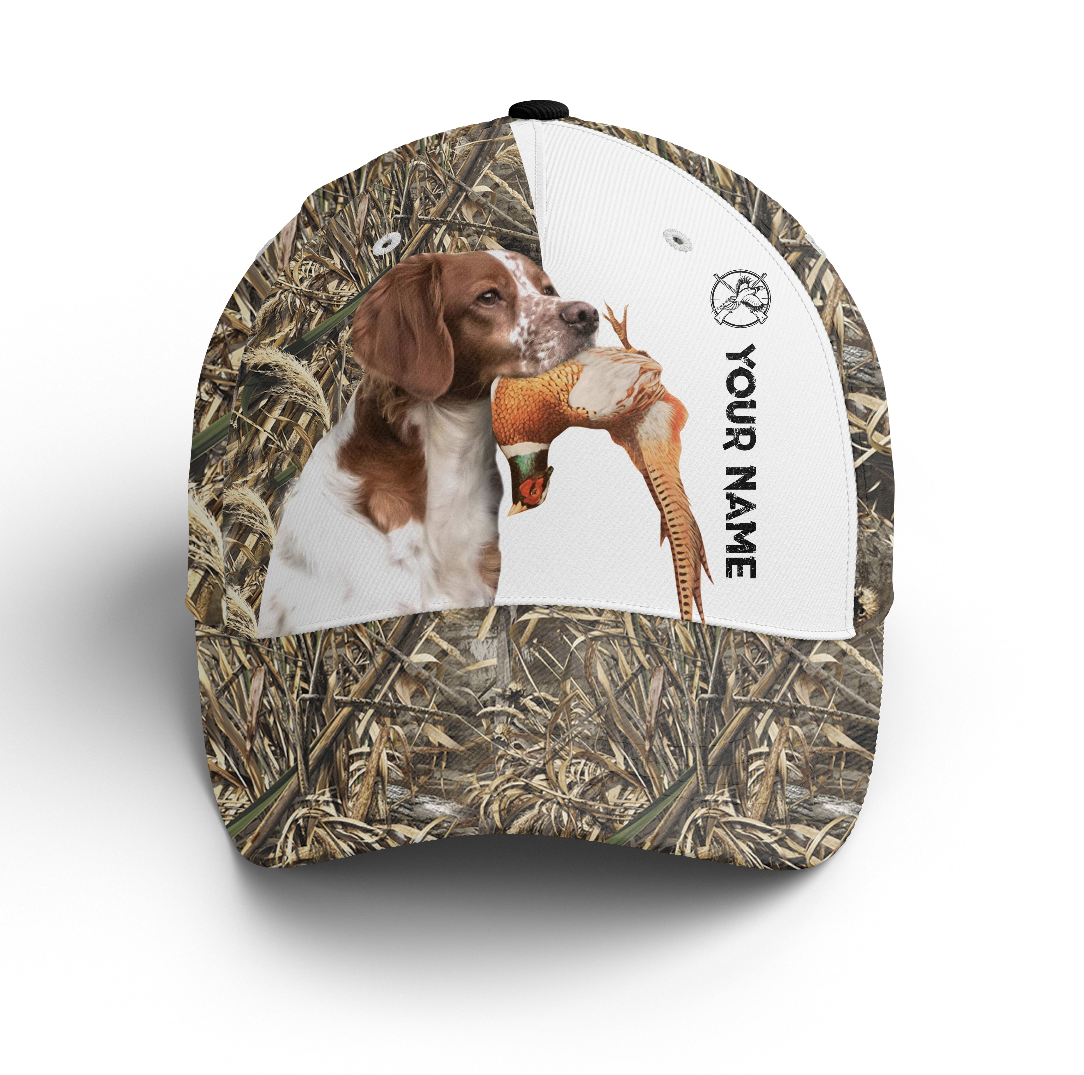 Pheasant Hunting With Brittany Spaniel 3D Camo Custom Name Hunting Hat Adjustable Mesh Unisex Hunting Baseball Hat, Fishing Classic Cap Trucker Hats Custom Hats Gifts For Men & Women