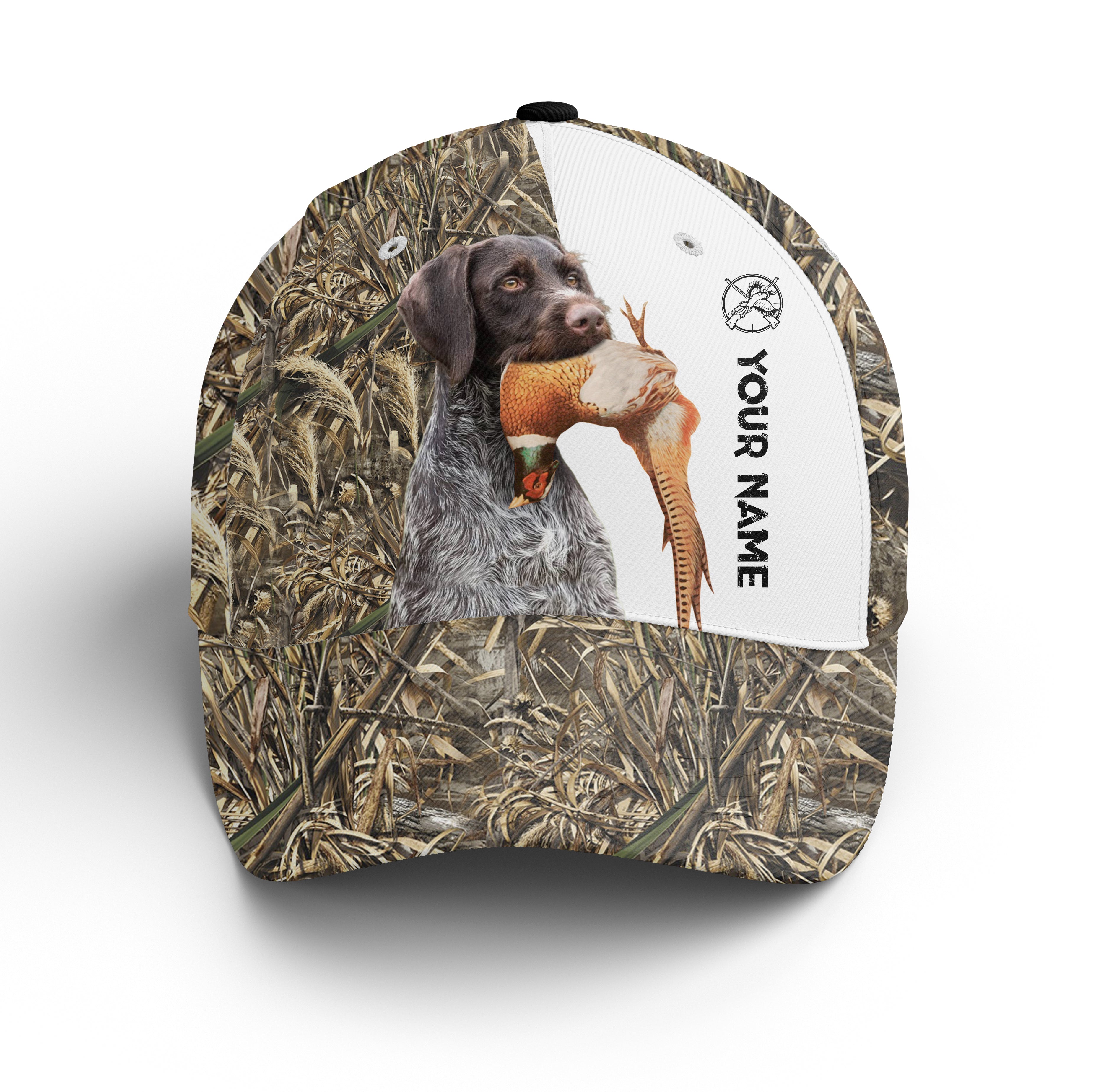 Pheasant Hunting With Deutsch Drahthaar 3D Camo Custom Name Hunting Hat Adjustable Mesh Unisex Hunting Baseball Hat, Fishing Classic Cap Trucker Hats Custom Hats Gifts For Men & Women