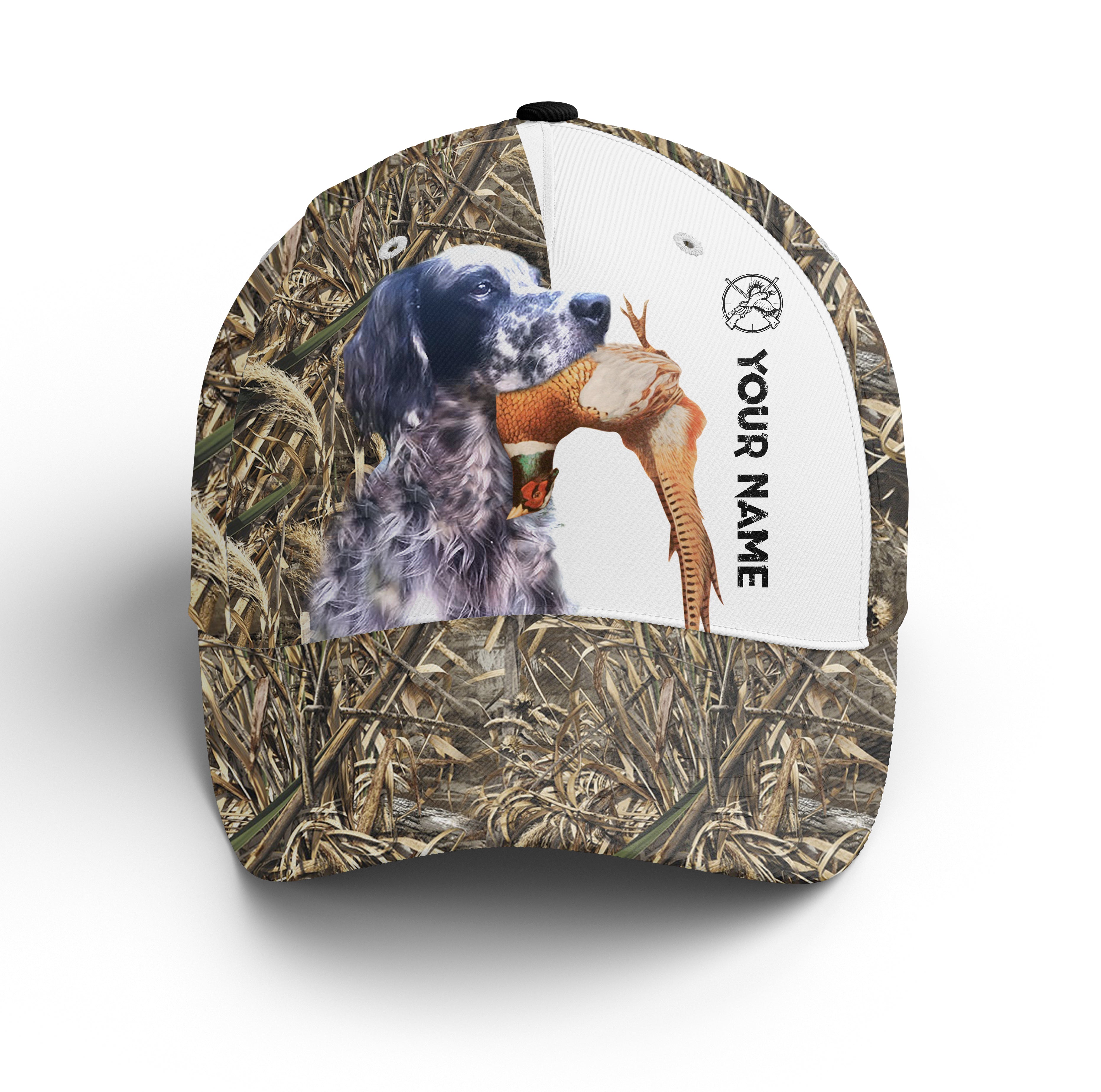 Pheasant Hunting With English Setter 3D Camo Custom Name Hunting Hat Adjustable Mesh Unisex Hunting Baseball Hat, Fishing Classic Cap Trucker Hats Custom Hats Gifts For Men & Women