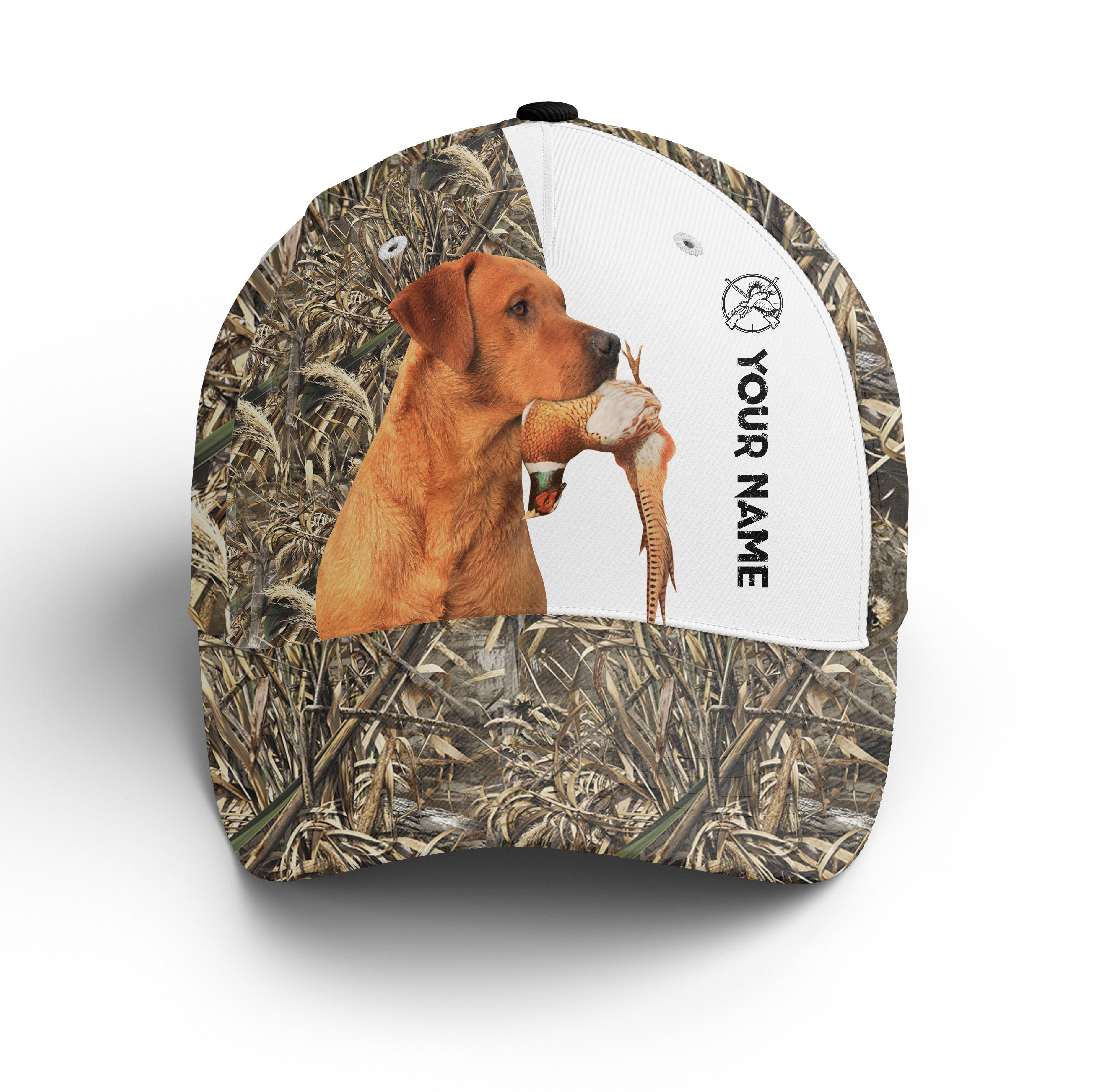 Pheasant Hunting With Fox Red Labrador 3D Camo Custom Name Hunting Hat Adjustable Mesh Unisex Hunting Baseball Hat, Fishing Classic Cap Trucker Hats Custom Hats Gifts For Men & Women