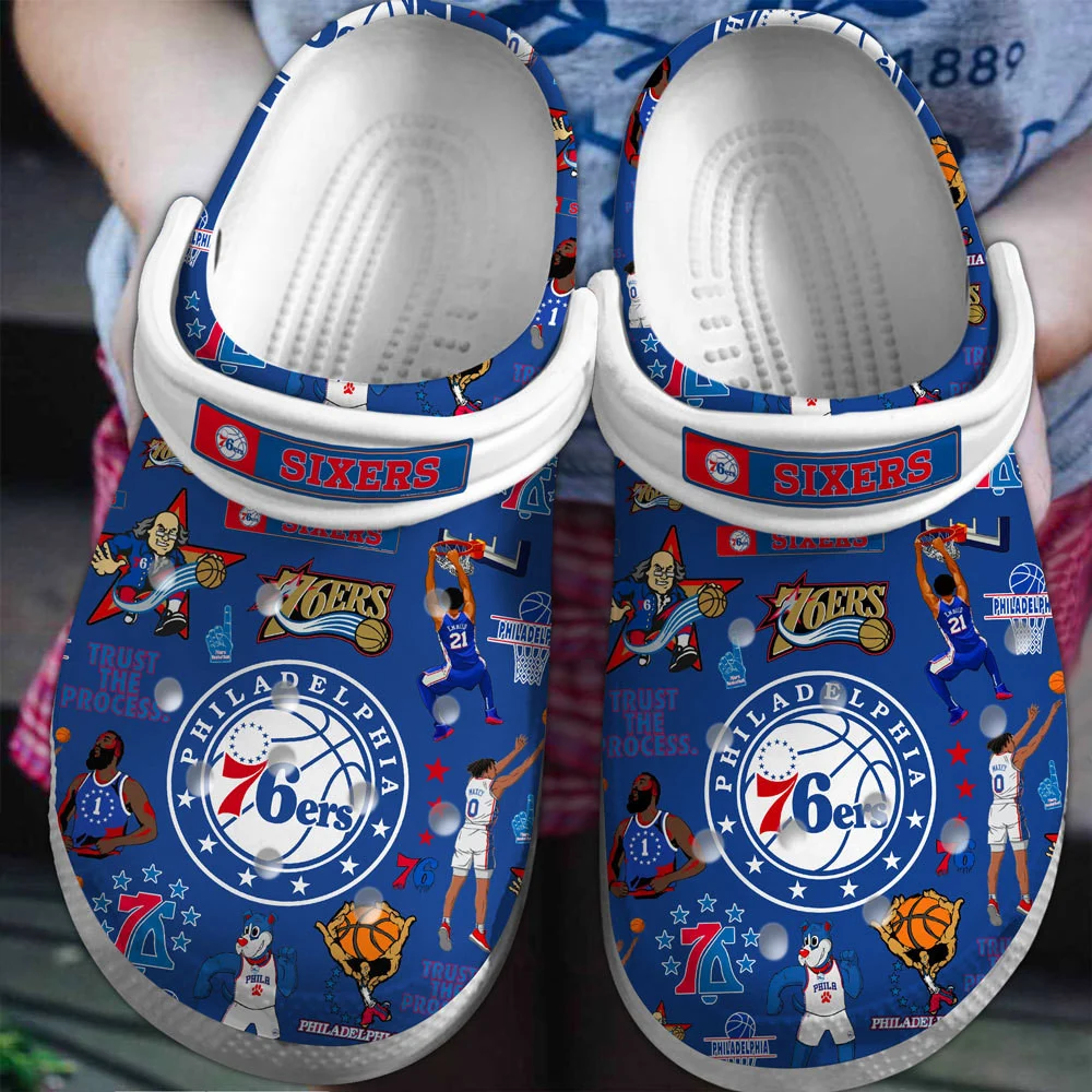 Philadelphia 76ers Basketball team NBA Sport Crocs Crocband Clogs Shoes Comfortable For Men Women and Kids
