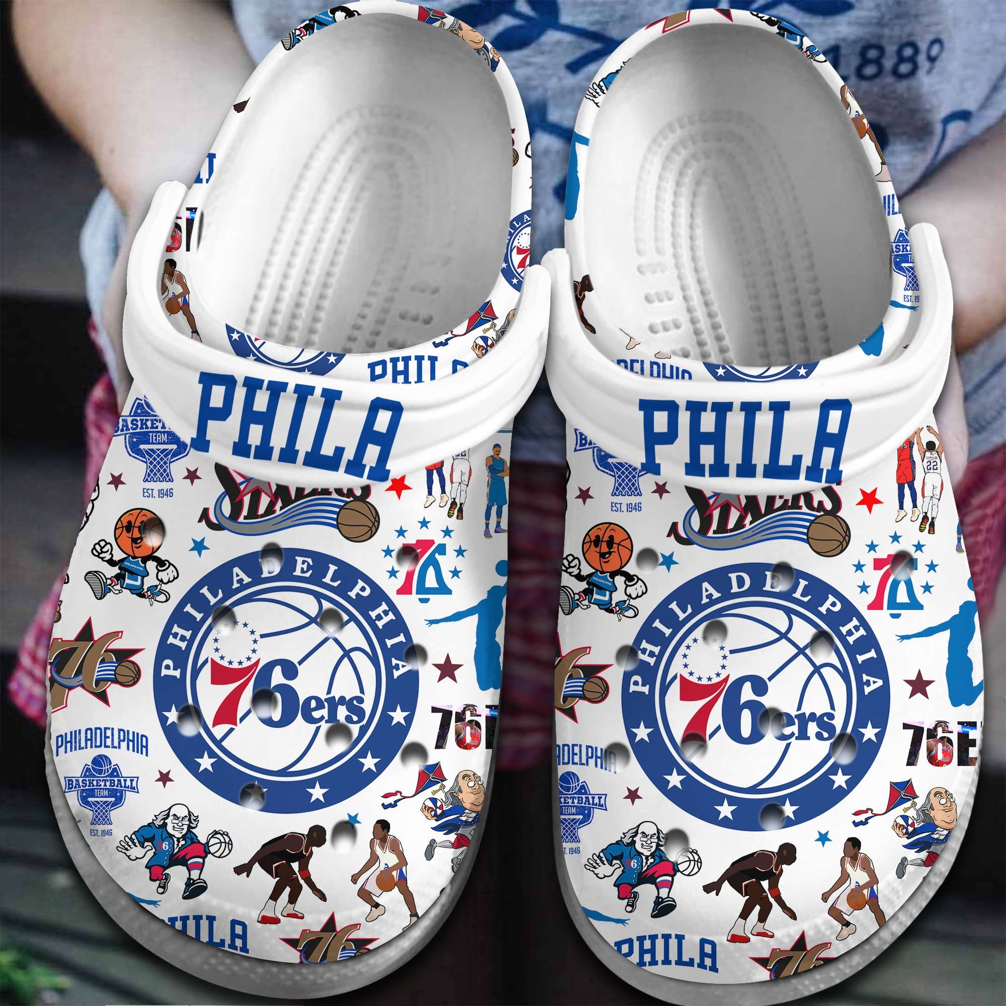 Philadelphia 76ers NBA Basketball Sport Crocs Crocband Clogs Shoes Comfortable For Men Women and Kids