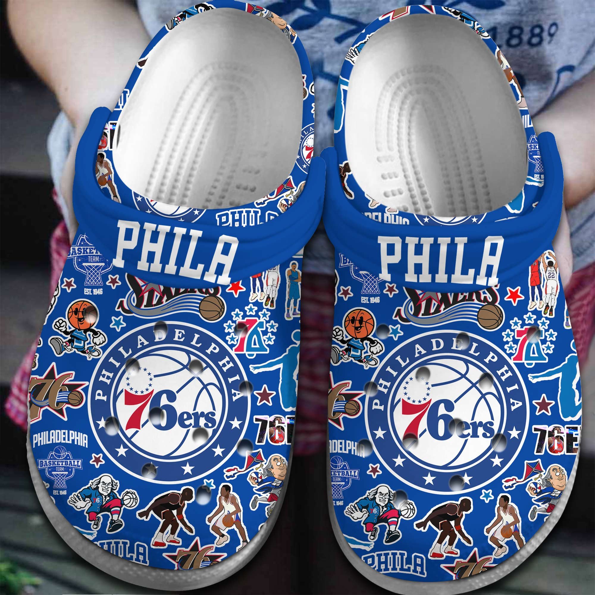Philadelphia 76ers NBA Basketball Sport Crocs Crocband Clogs Shoes Comfortable For Men Women and Kids