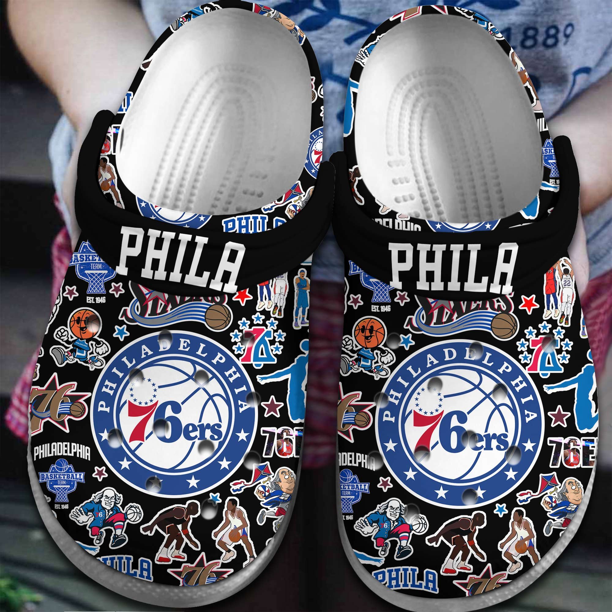 Philadelphia 76ers NBA Basketball Sport Crocs Crocband Clogs Shoes Comfortable For Men Women and Kids