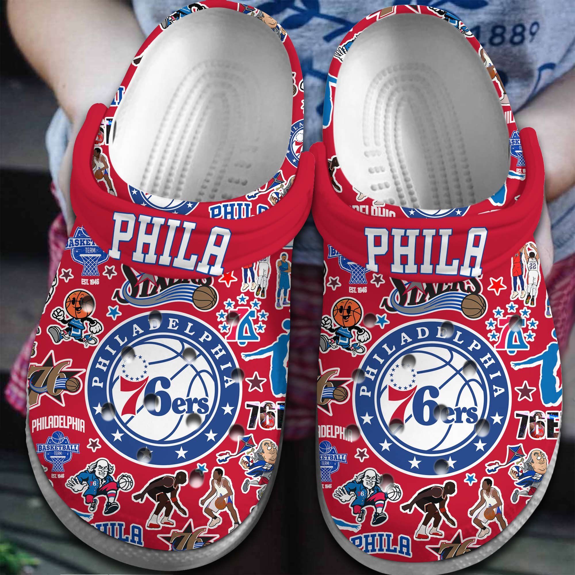 Philadelphia 76ers NBA Basketball Sport Crocs Crocband Clogs Shoes Comfortable For Men Women and Kids