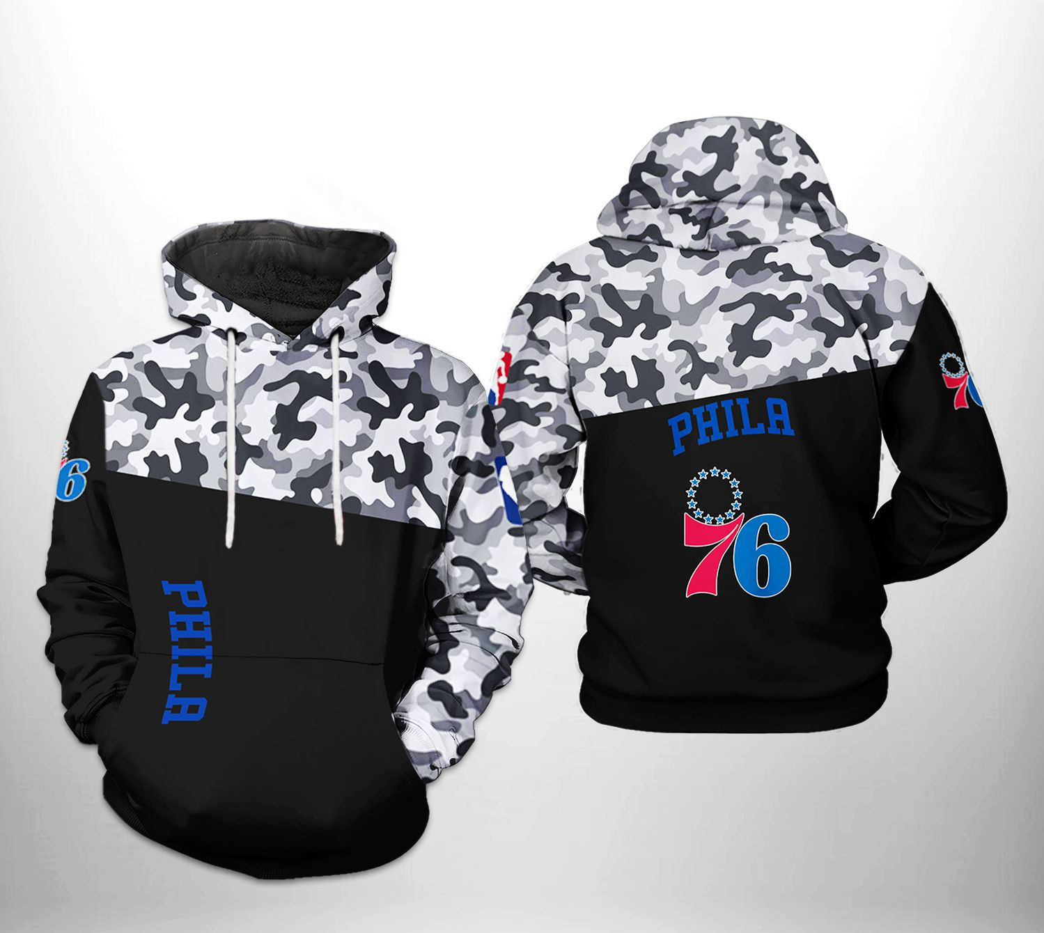 Philadelphia 76ers NBA Camo Veteran Team 3D All Over Print Hoodie, Zip Hoodie