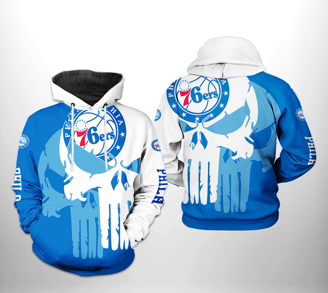 Philadelphia 76ers NBA Team Skull 3D All Over Print Hoodie, Zip Hoodie