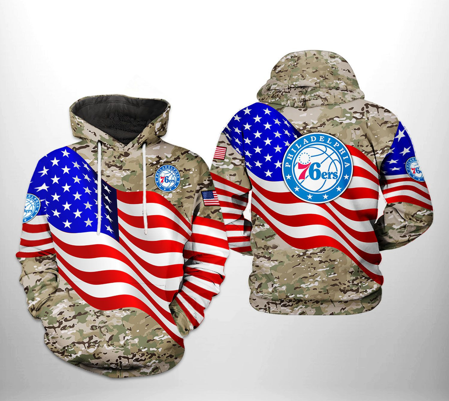 Philadelphia 76ers NBA US Flag Camo Veteran Team 3D All Over Print Hoodie, Zip Hoodie