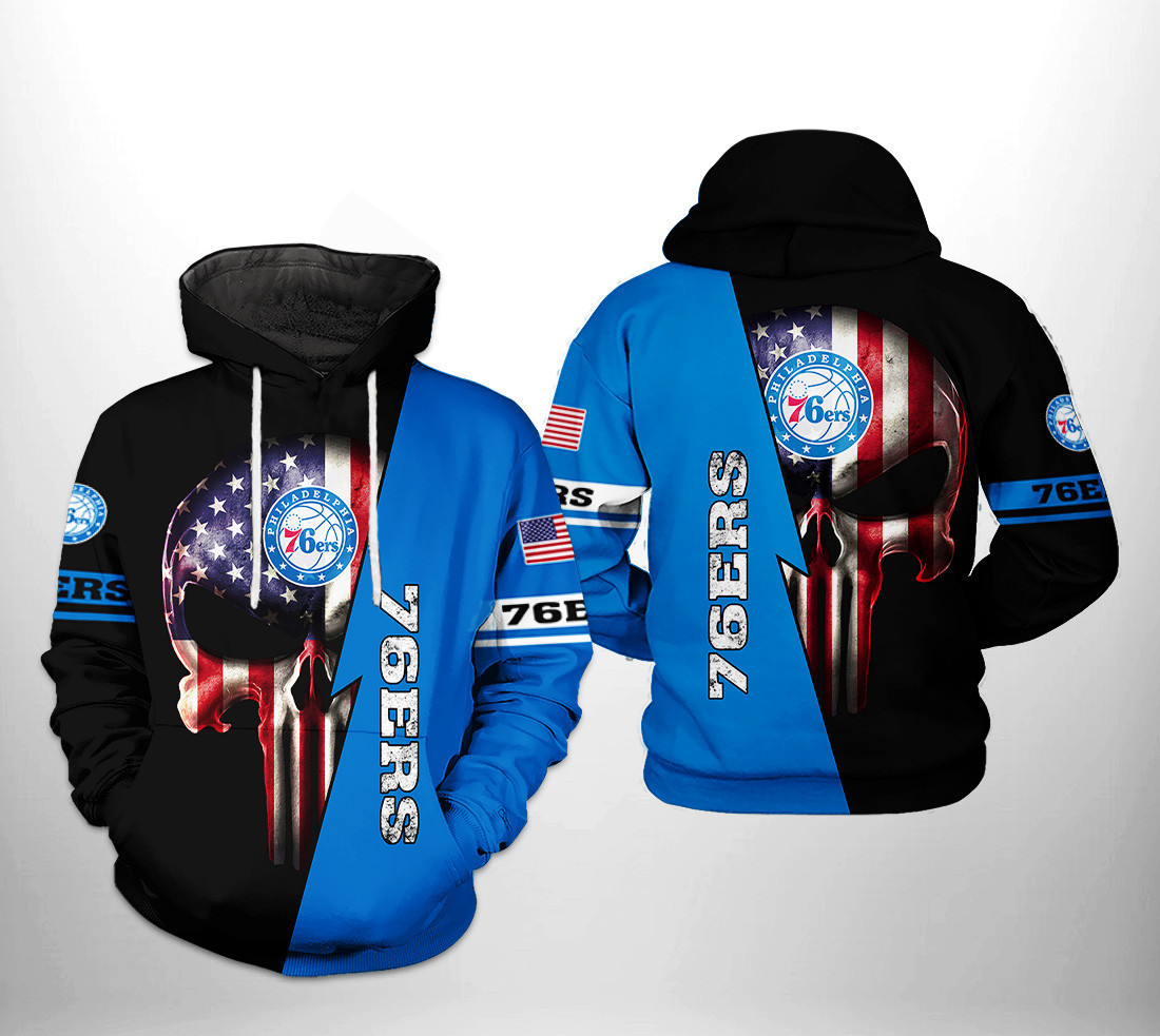Philadelphia 76ers NBA US Flag Skull Team 3D All Over Print Hoodie, Zip Hoodie