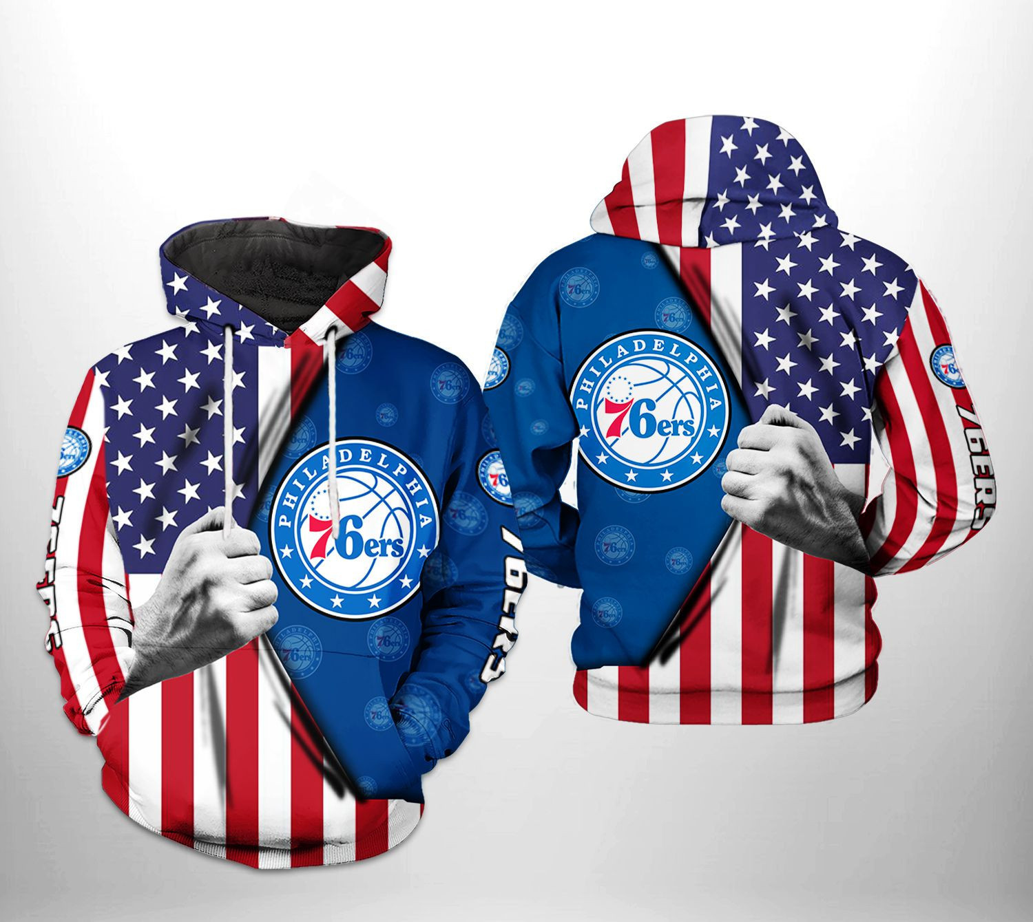 Philadelphia 76ers NBA US Flag Team 3D All Over Print Hoodie, Zip Hoodie