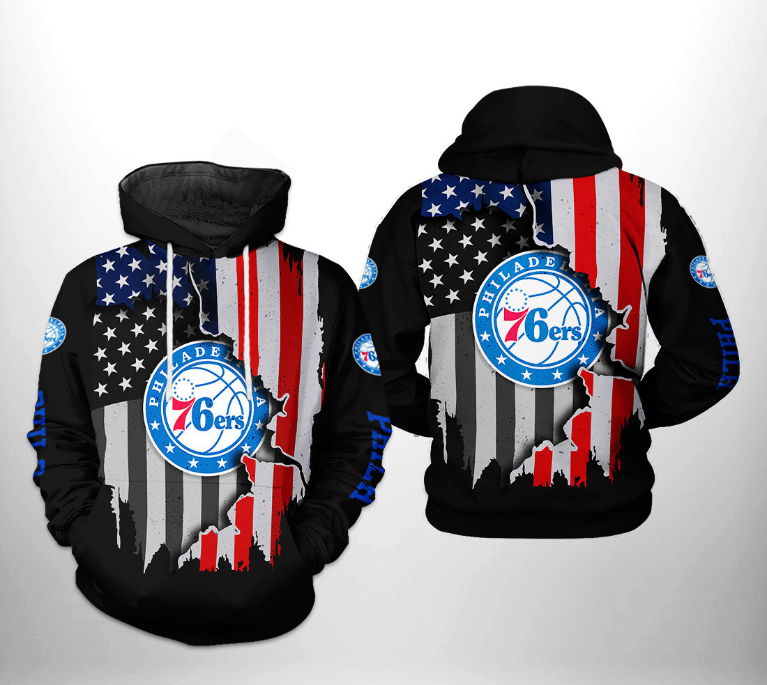 Philadelphia 76ers NBA US Flag Team 3D All Over Print Hoodie, Zip Hoodie