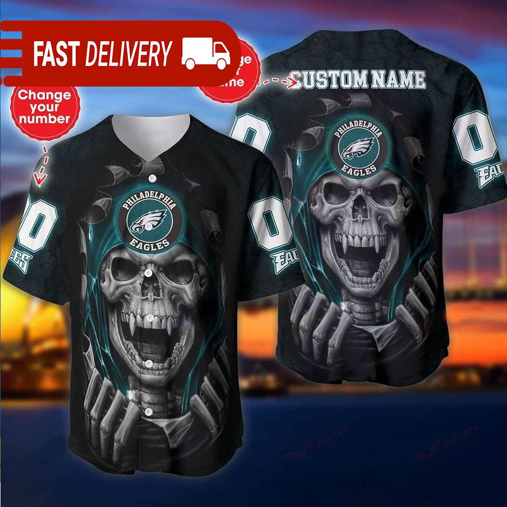 Philadelphia Eagles Custom NLF Jersey Skull Personalized Baseball Jersey