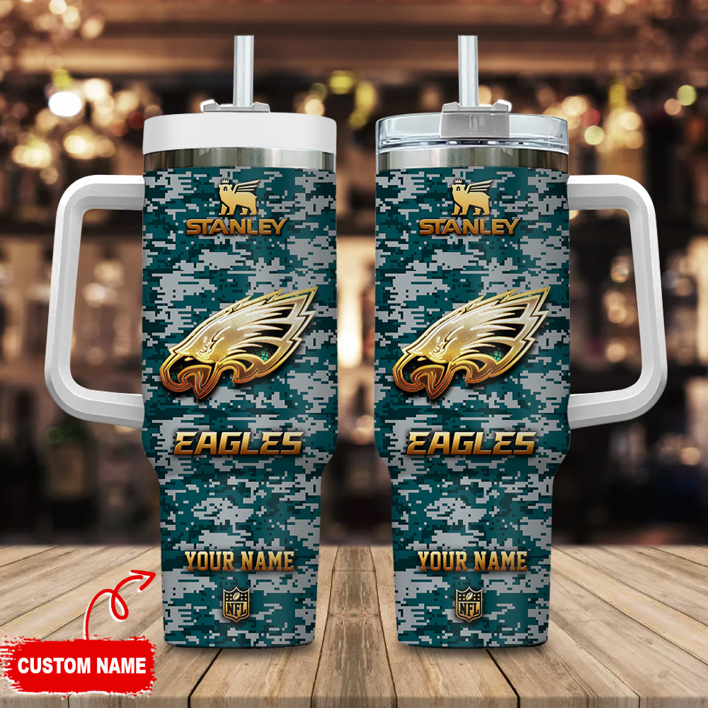 Philadelphia Eagles NFL Camouflage Golden Logo Custom Stanley Cup 40 oz 30 oz Tumbler With HandleTVC2301111