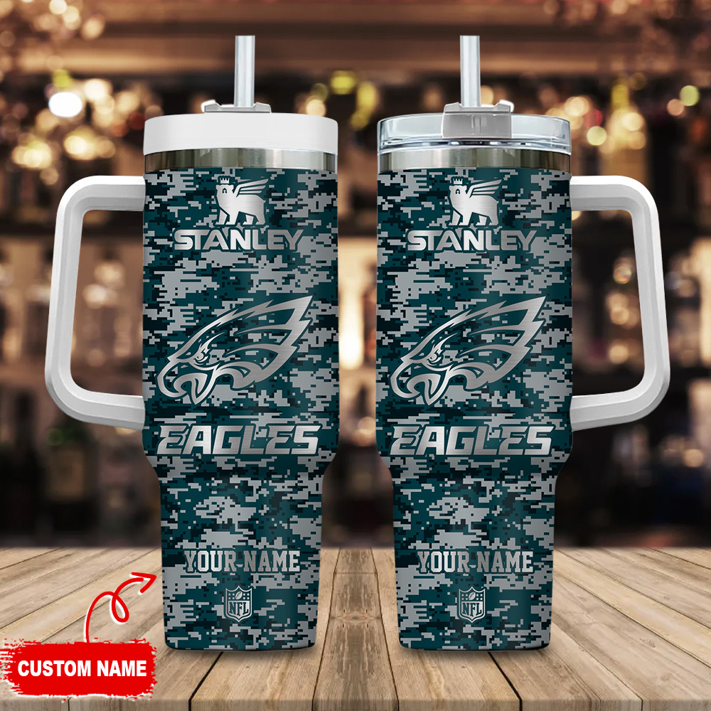 Philadelphia Eagles NFL Camouflage Silver Logo Custom Stanley Cup 40 oz 30 oz Tumbler With HandleTVC2301111
