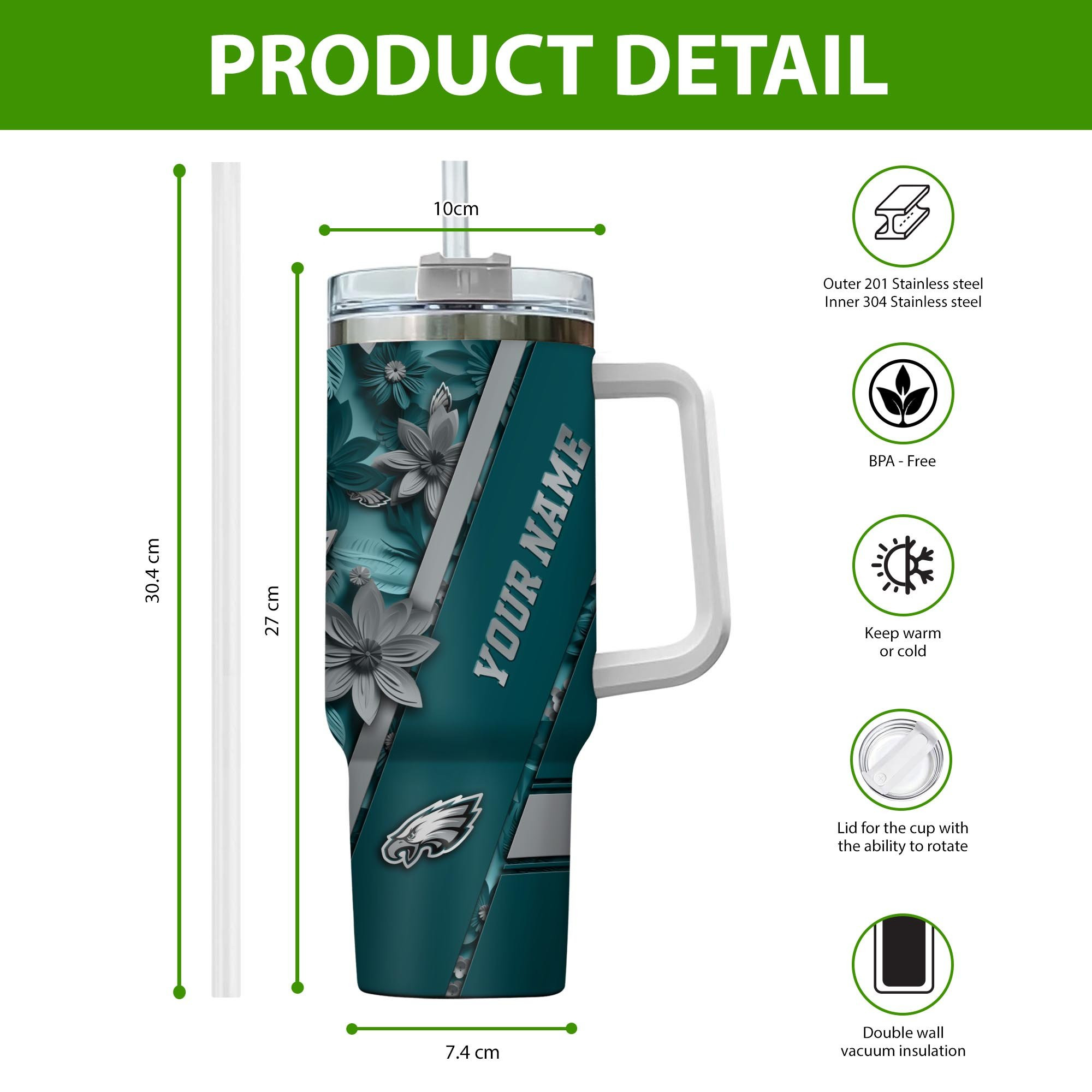 Philadelphia Eagles NFL Custom Stanley Cup 40 oz 30 oz Tumbler With HandleTVC230107 - Image 2