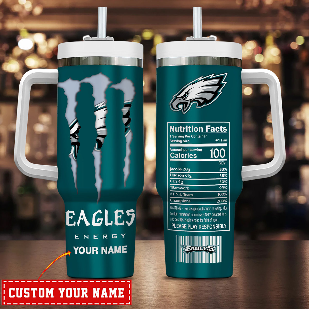 Philadelphia Eagles NFL Energy Nutrition Facts Custom Stanley Cup 40 oz 30 oz Tumbler With HandleTVC230173