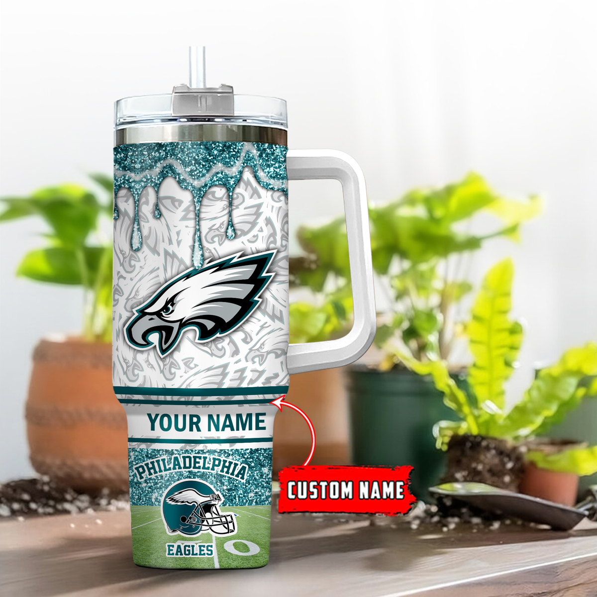 Philadelphia Eagles NFL Glitter Custom Stanley Cup 40 oz 30 oz Tumbler With HandleTVC230196