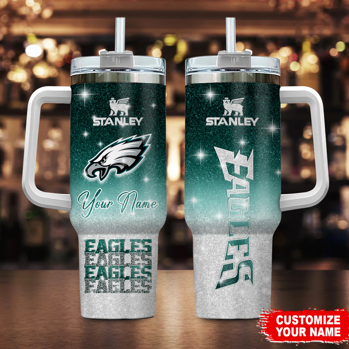 Philadelphia Eagles NFL Glitter Custom Stanley Cup 40 oz 30 oz Tumbler With HandleTVC230198