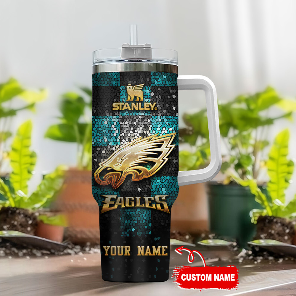 Philadelphia Eagles NFL Glitter Golden Logo Custom Stanley Cup 40 oz 30 oz Tumbler With HandleTVC2301117 - Image 2