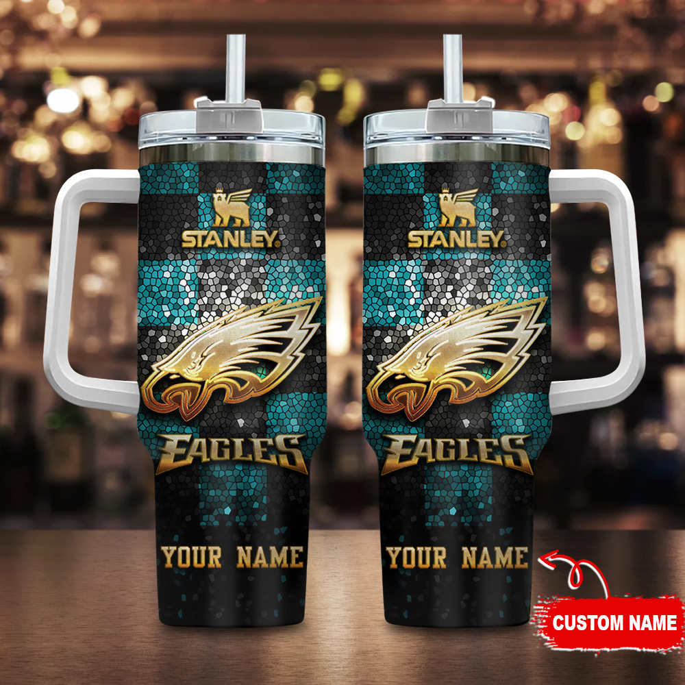 Philadelphia Eagles NFL Glitter Golden Logo Custom Stanley Cup 40 oz 30 oz Tumbler With HandleTVC2301117