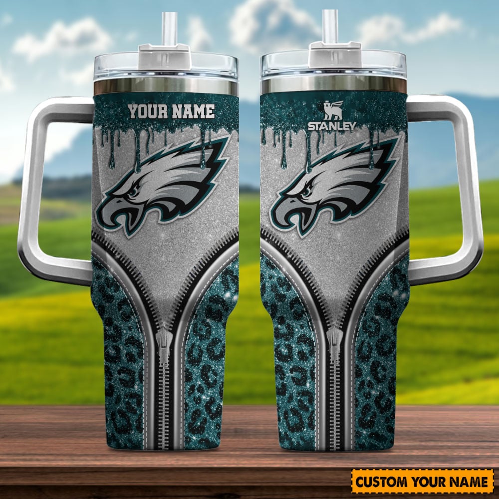 Philadelphia Eagles NFL Glitter Leopard Print Custom Stanley Cup 40 oz 30 oz Tumbler With HandleTVC230144