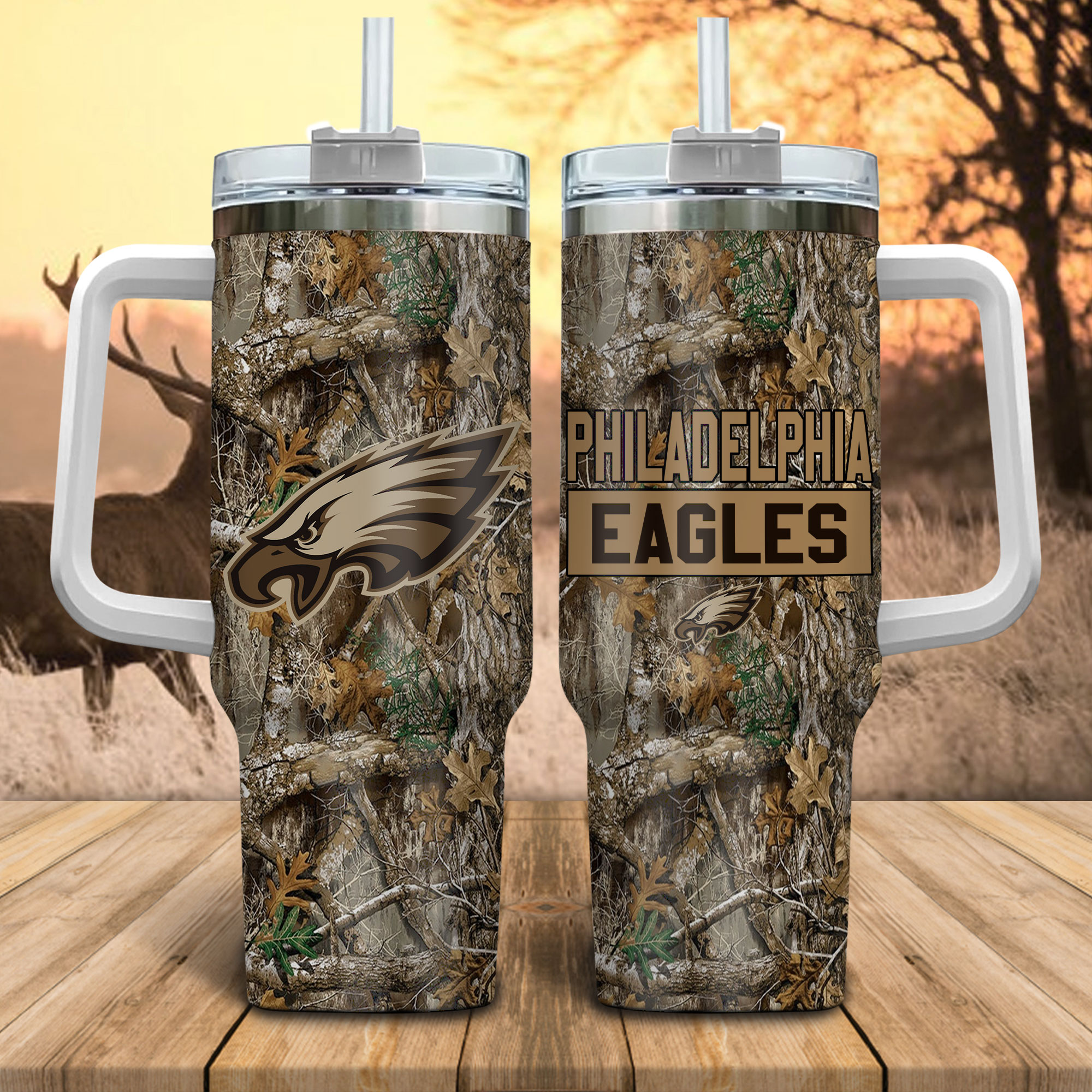 Philadelphia Eagles NFL Hunting Realtree Custom Stanley Cup 40 oz 30 oz Tumbler With HandleTVC230147
