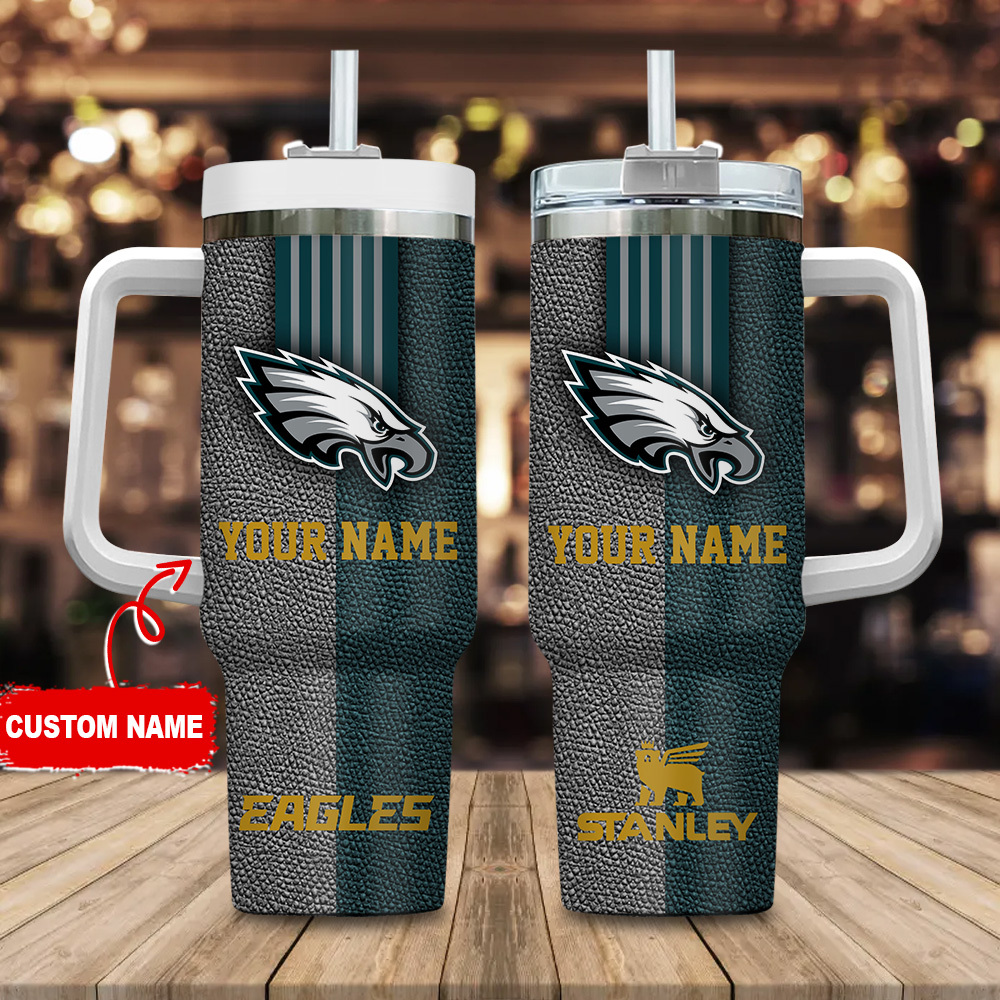 Philadelphia Eagles NFL Leather Effect Custom Stanley Cup 40 oz 30 oz Tumbler With HandleTVC2301123