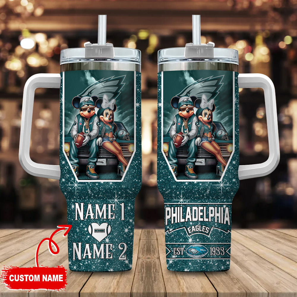 Philadelphia Eagles NFL Mickey And Minnie Couple Custom Stanley Cup 40 oz 30 oz Tumbler With HandleTVC230189