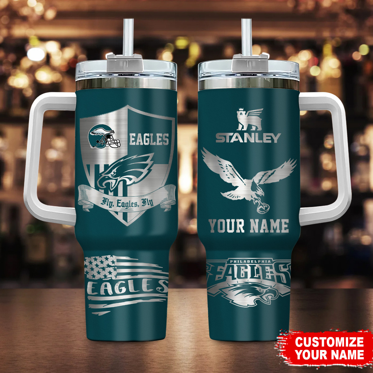 Philadelphia Eagles NFL Silver Logo Custom Stanley Cup 40 oz 30 oz Tumbler With HandleTVC2301106