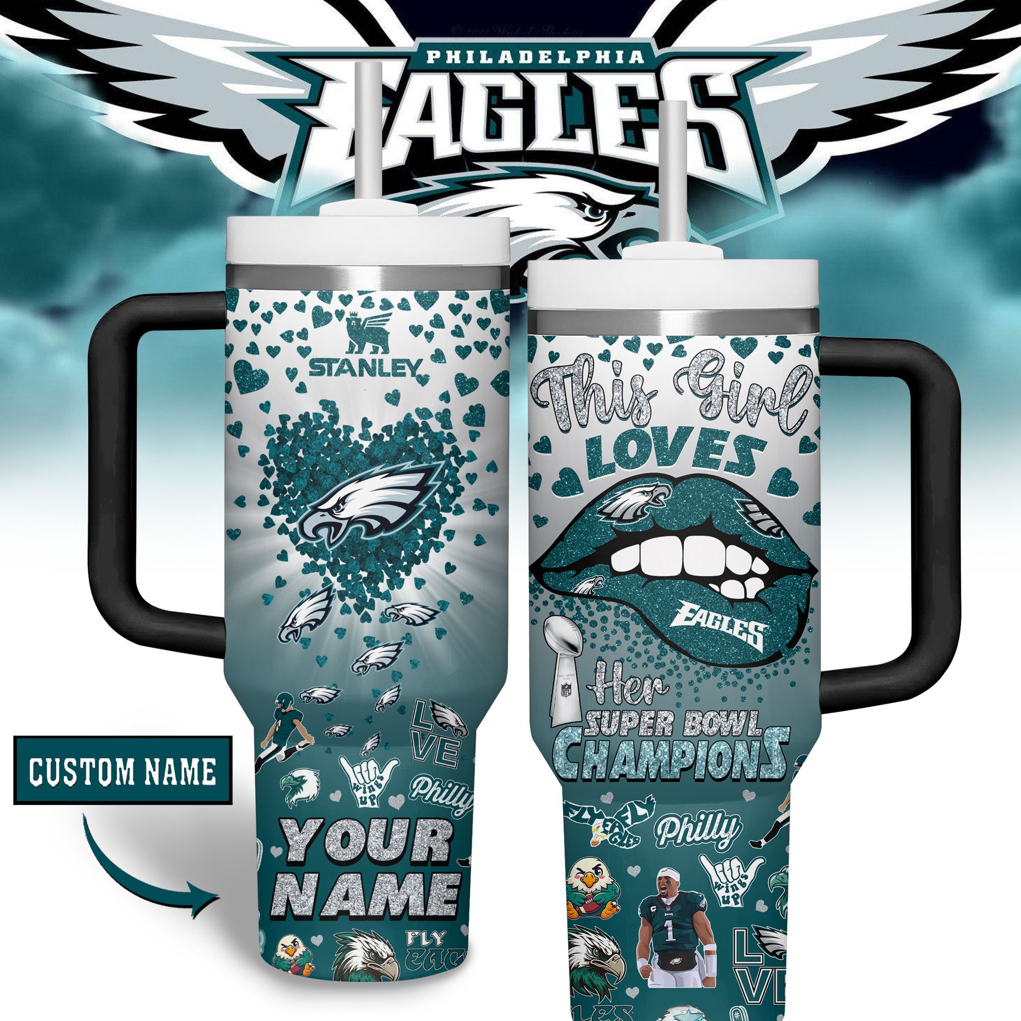 Philadelphia Eagles NFL Sports Custom Stanley Cup 40 oz 30 oz Tumbler With HandleTVC2301317