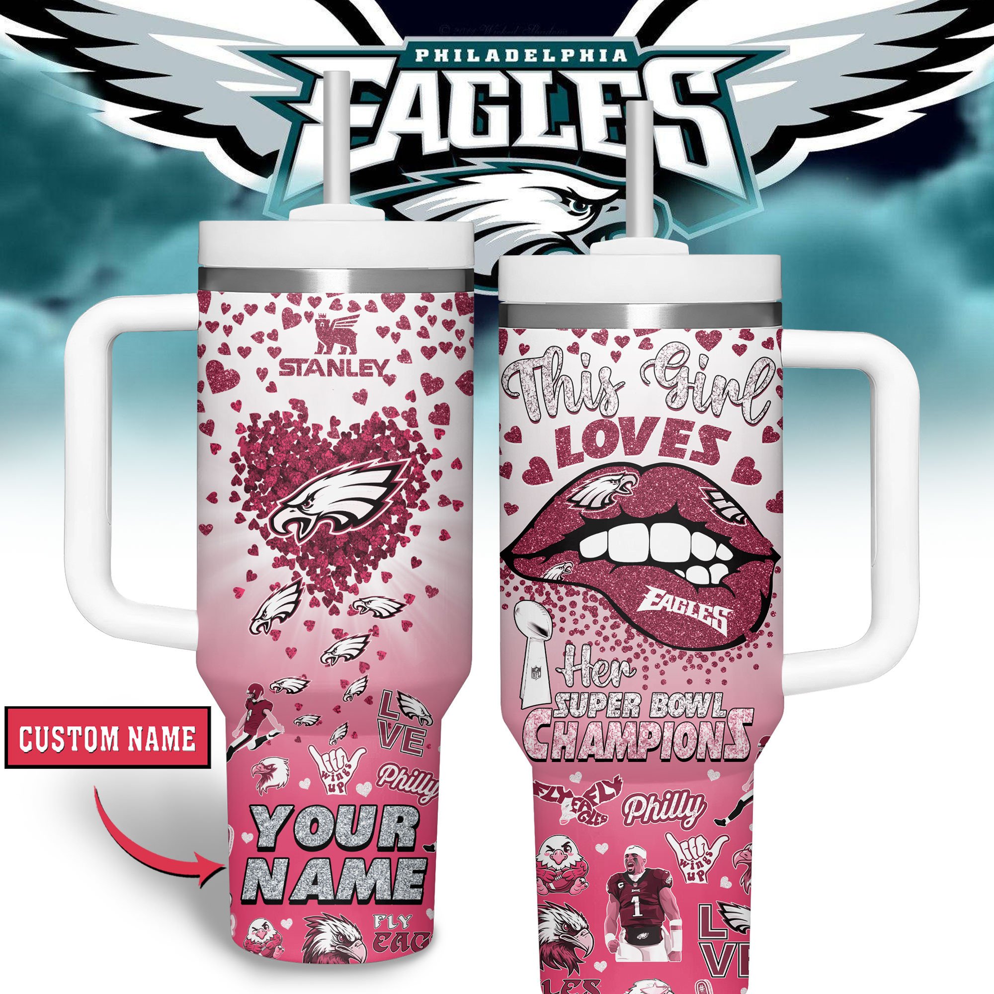 Philadelphia Eagles NFL Sports Custom Stanley Cup 40 oz 30 oz Tumbler With HandleTVC2301317