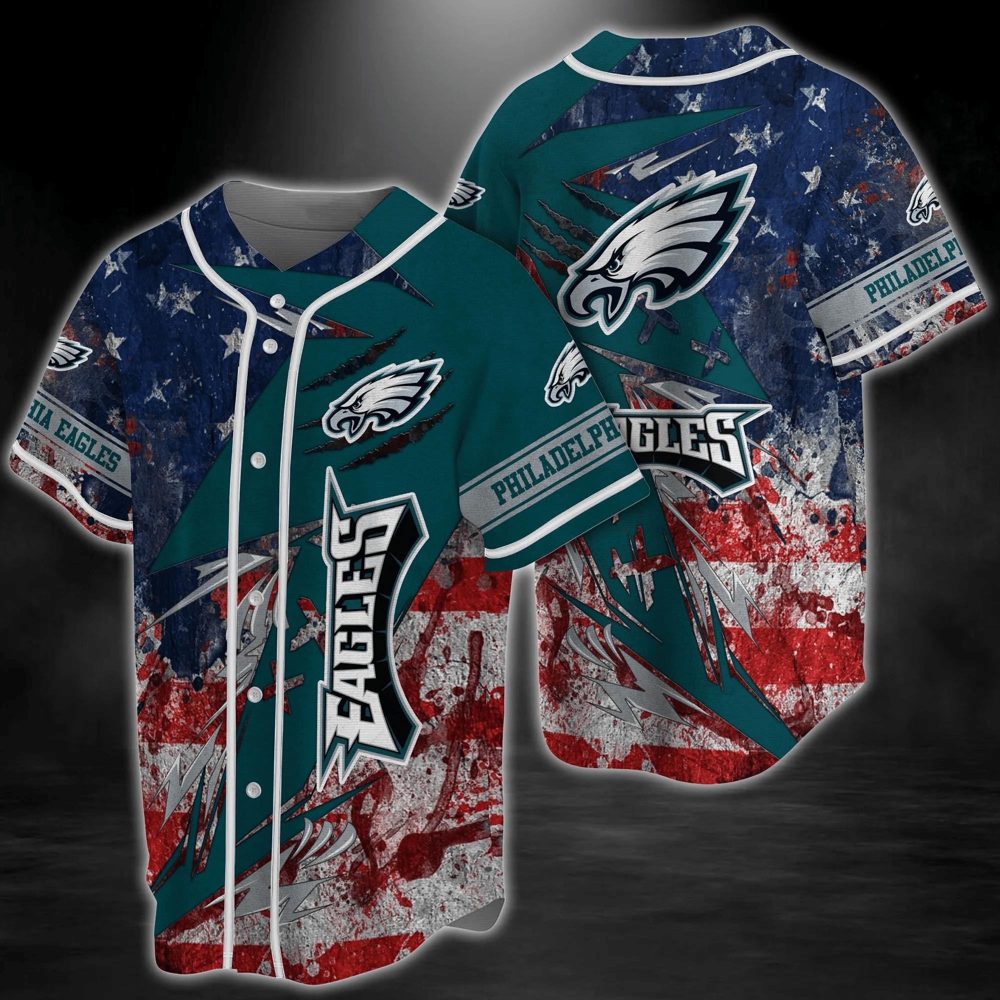 Philadelphia Eagles NLF Baseball Jersey Shirt America Flag
