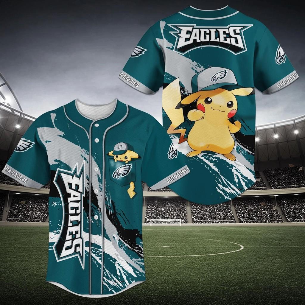 Philadelphia Eagles NLF Baseball Jersey Shirt Pikachu