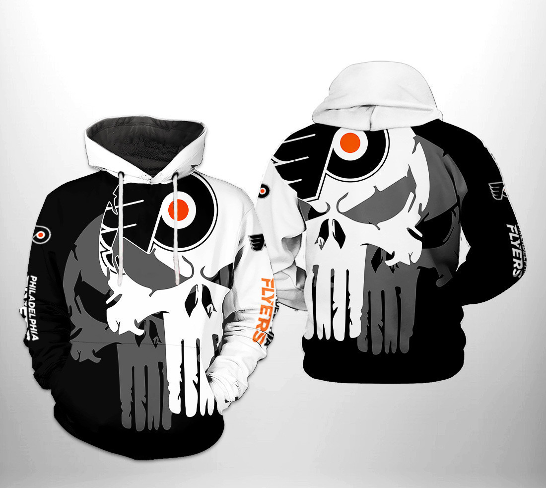Philadelphia Flyers NHL Team Skull 3D All Over Print Hoodie, Zip Hoodie