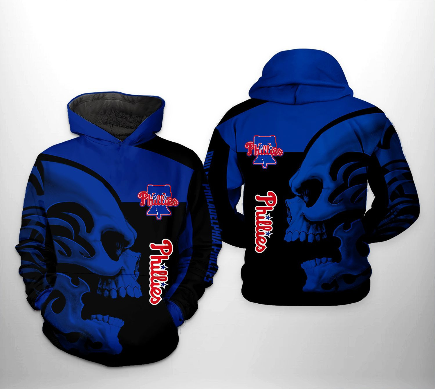 Philadelphia Phillies MLB Skull 3D All Over Print Hoodie, Zip Hoodie