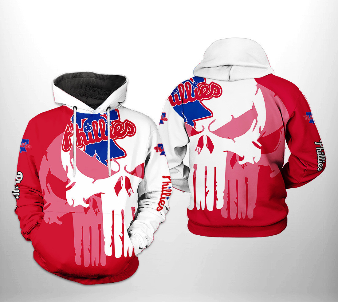 Philadelphia Phillies MLB Team Skull 3D All Over Print Hoodie, Zip Hoodie