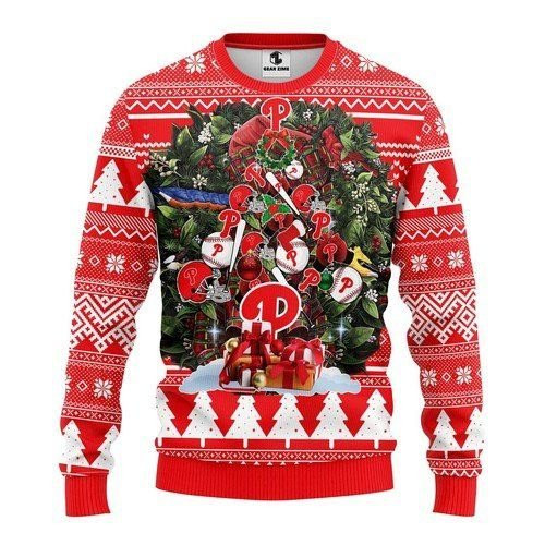 Philadelphia Phillies Tree Christmas Ugly Christmas Sweater Adult 3D Funny Matching for family