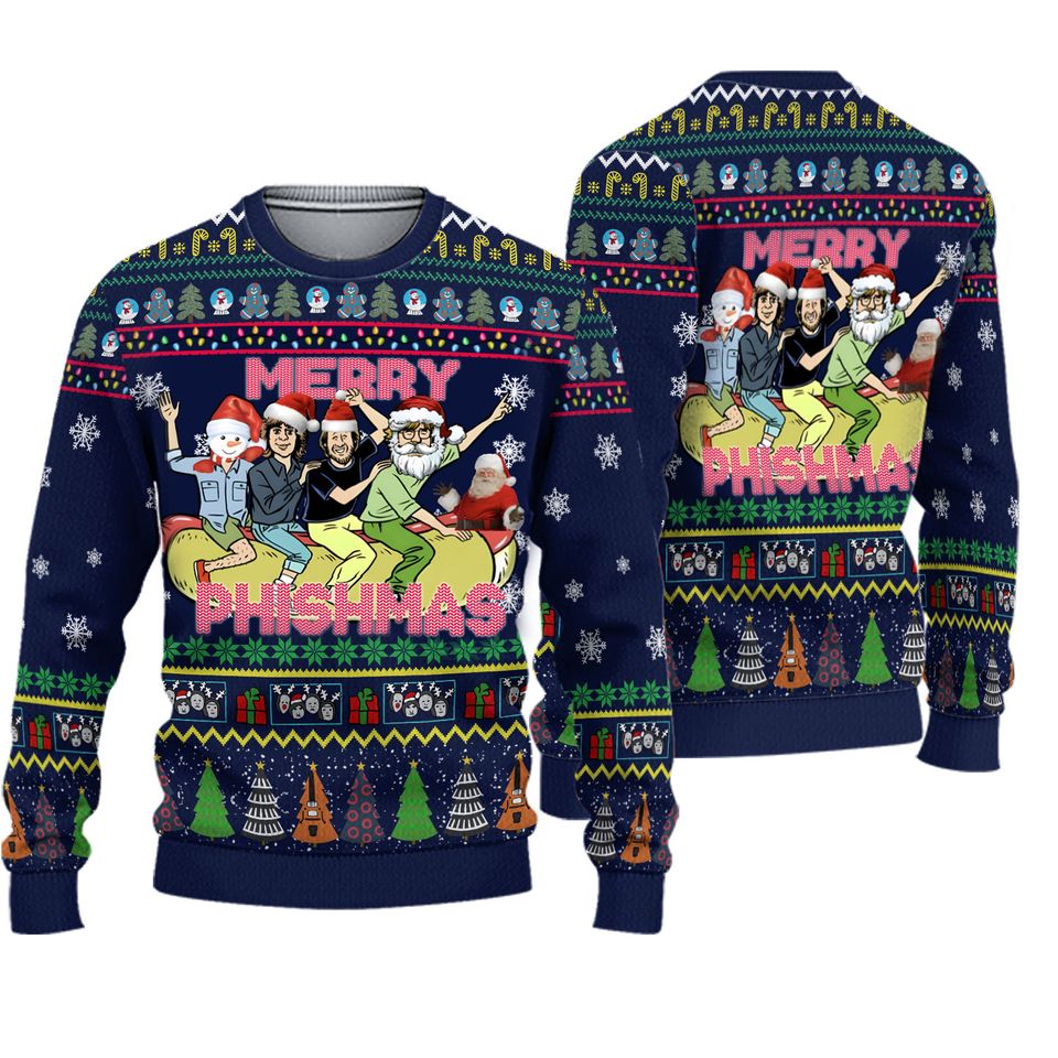 Phish Band Merry Phishmas Christmas Navy Design Ugly Sweater