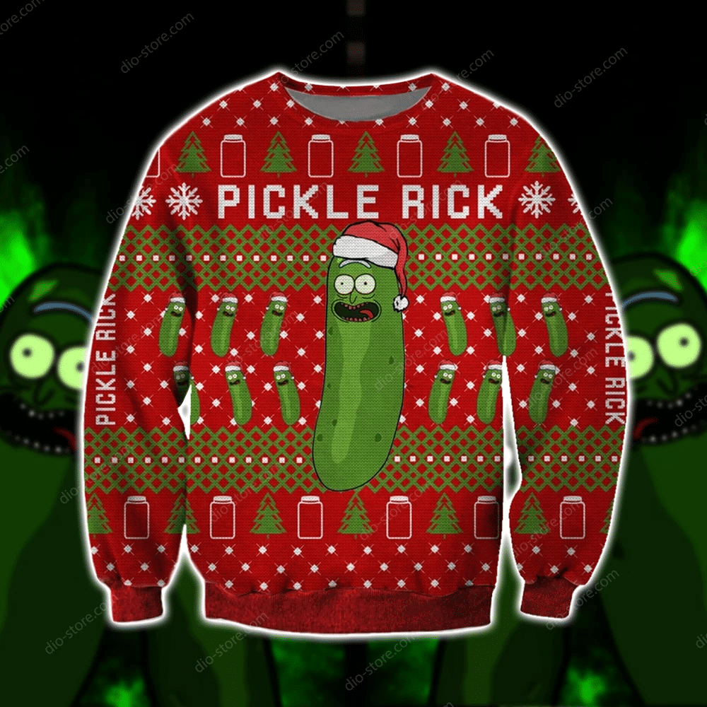Pickle Rick Knitting Pattern 3D Print Ugly Christmas Sweater Adult 3D Funny Matching for family - Image 2