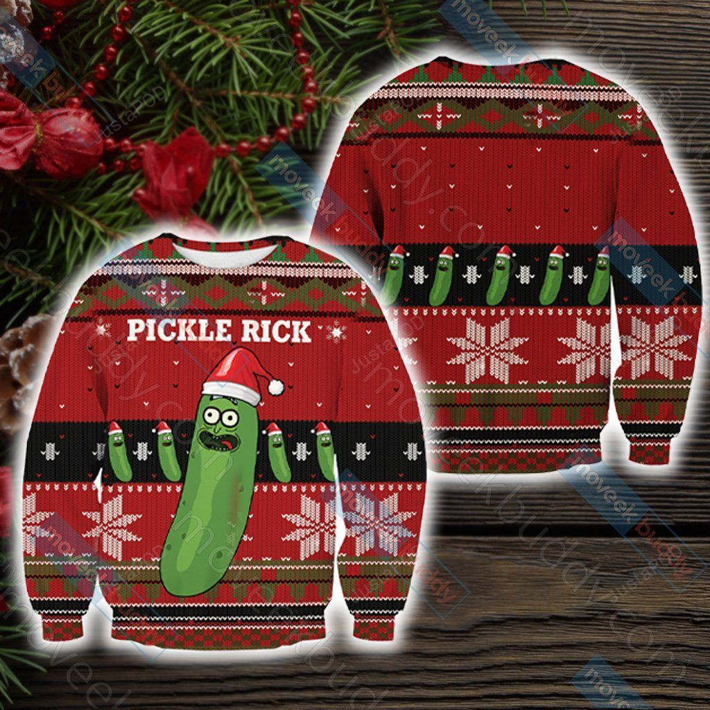 Pickle Rick X-Mas Ugly Christmas Sweater Adult 3D Funny Matching for family