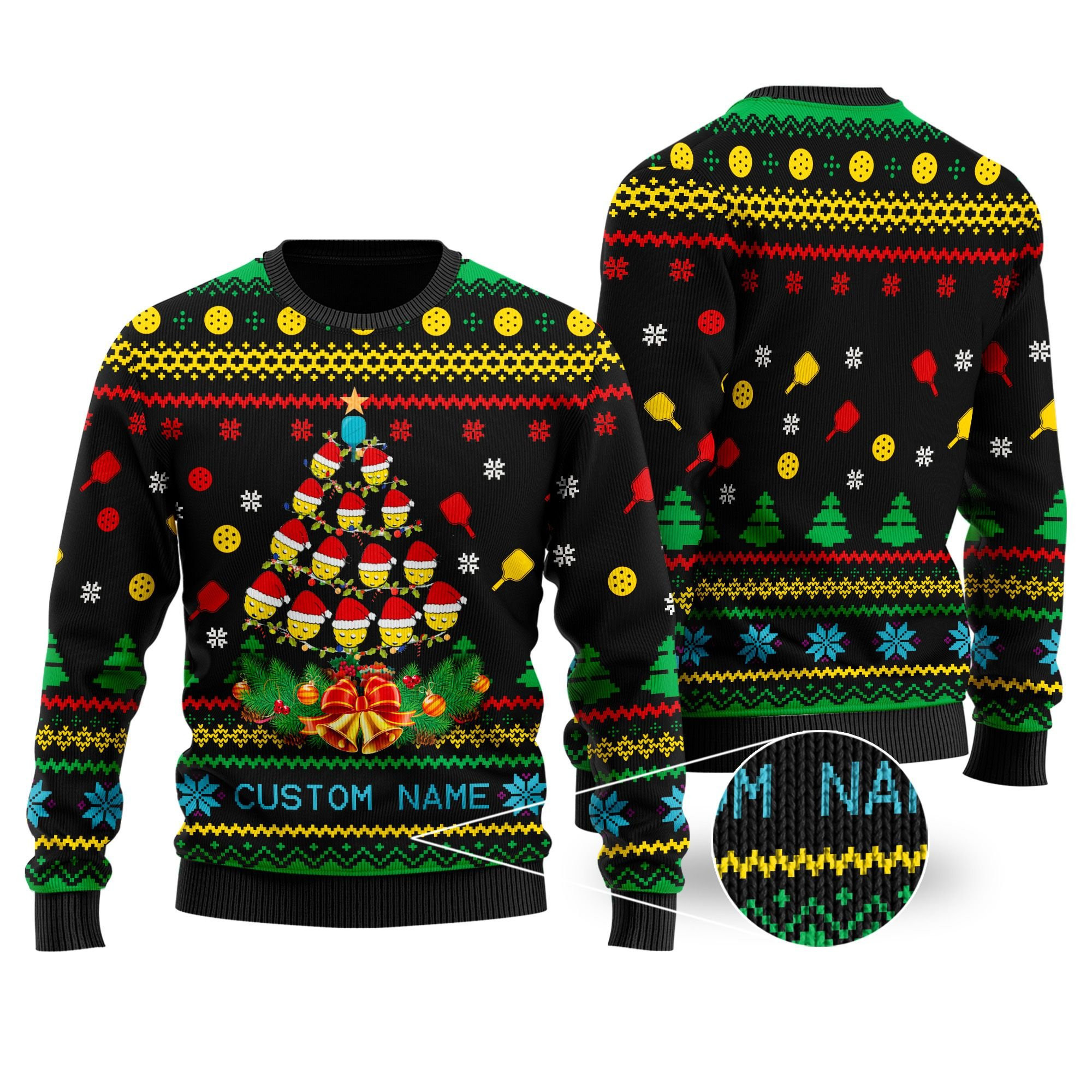 Pickleball Symbol Image Noel Pattern Personalized Gifts For Sport Lovers Ugly Christmas Sweater Adult 3D Funny Matching for family