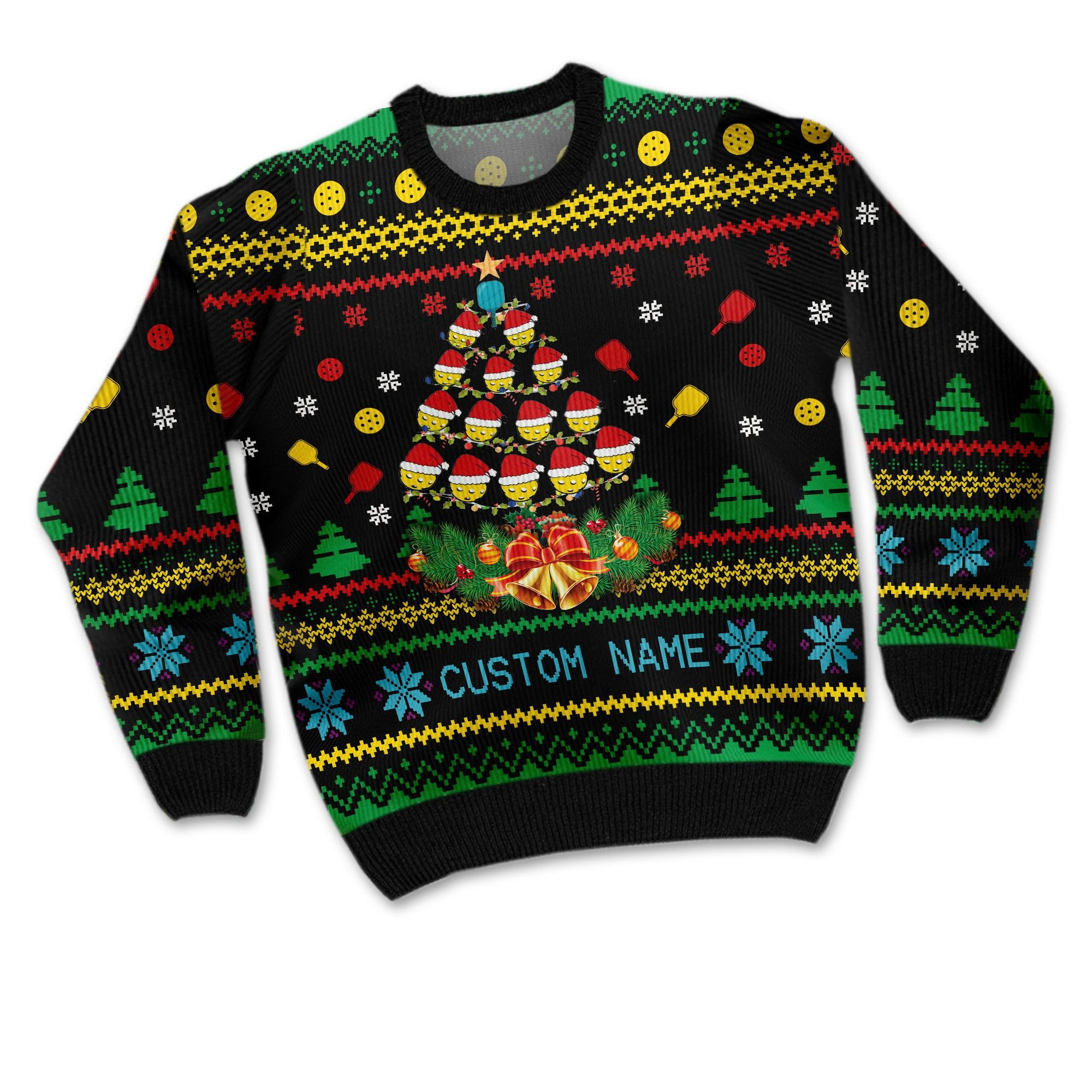 Pickleball Symbol Image Noel Pattern Personalized Gifts For Sport Lovers Ugly Christmas Sweater Adult 3D Funny Matching for family - Image 2