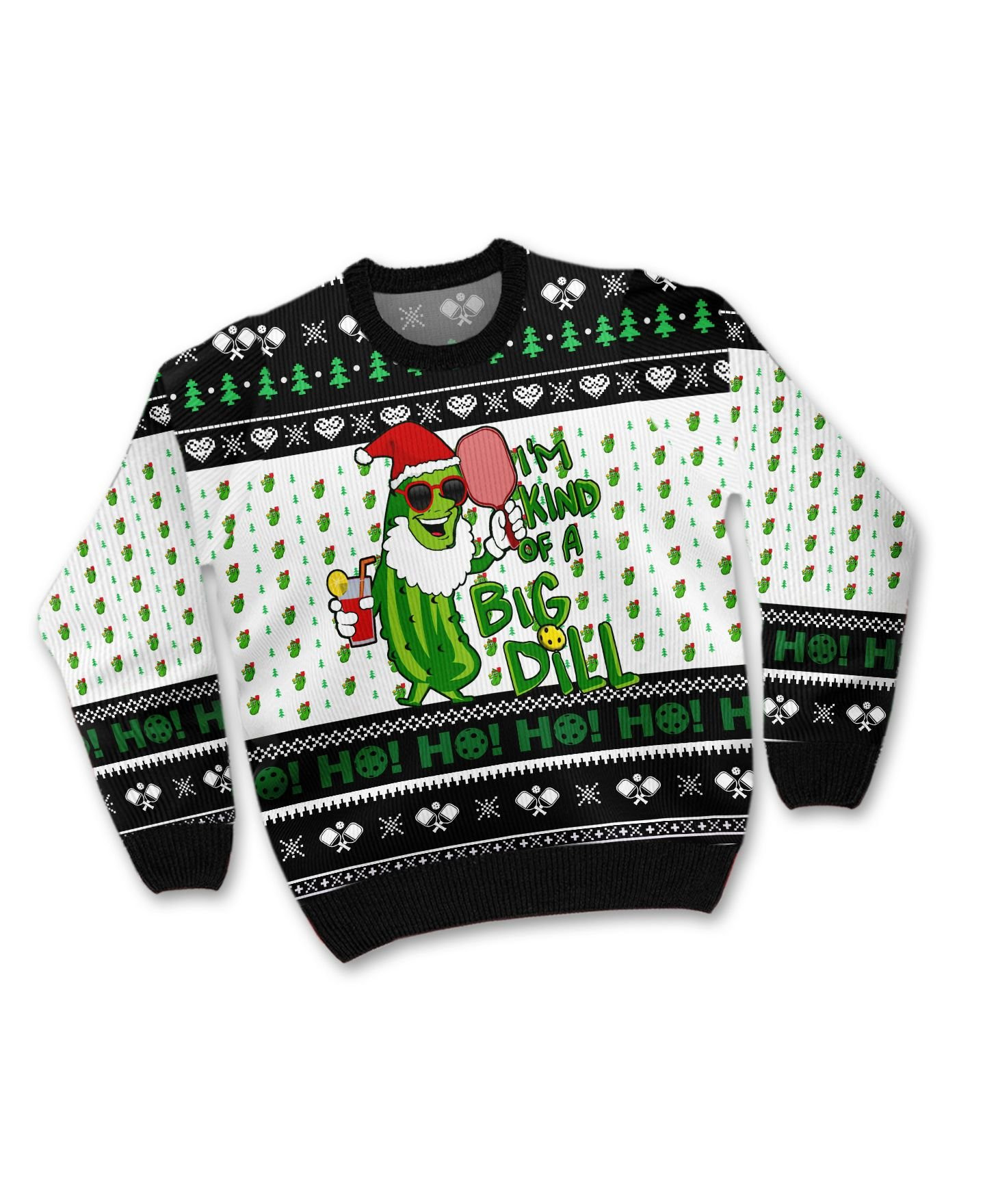 Pickleball Symol I'M Kind Of A Big Dill Noel Pattern For Sport Lovers Ugly Christmas Sweater Adult 3D Funny Matching for family - Image 2