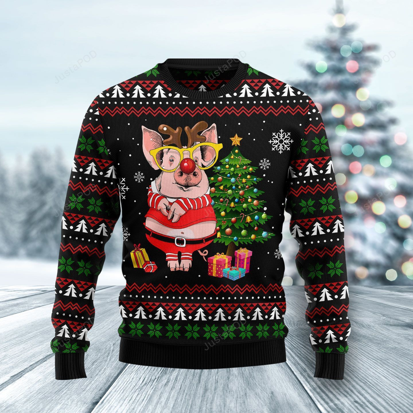 Pig Gorgeous Reindeer Ugly Christmas Sweater Adult 3D Funny Matching for family