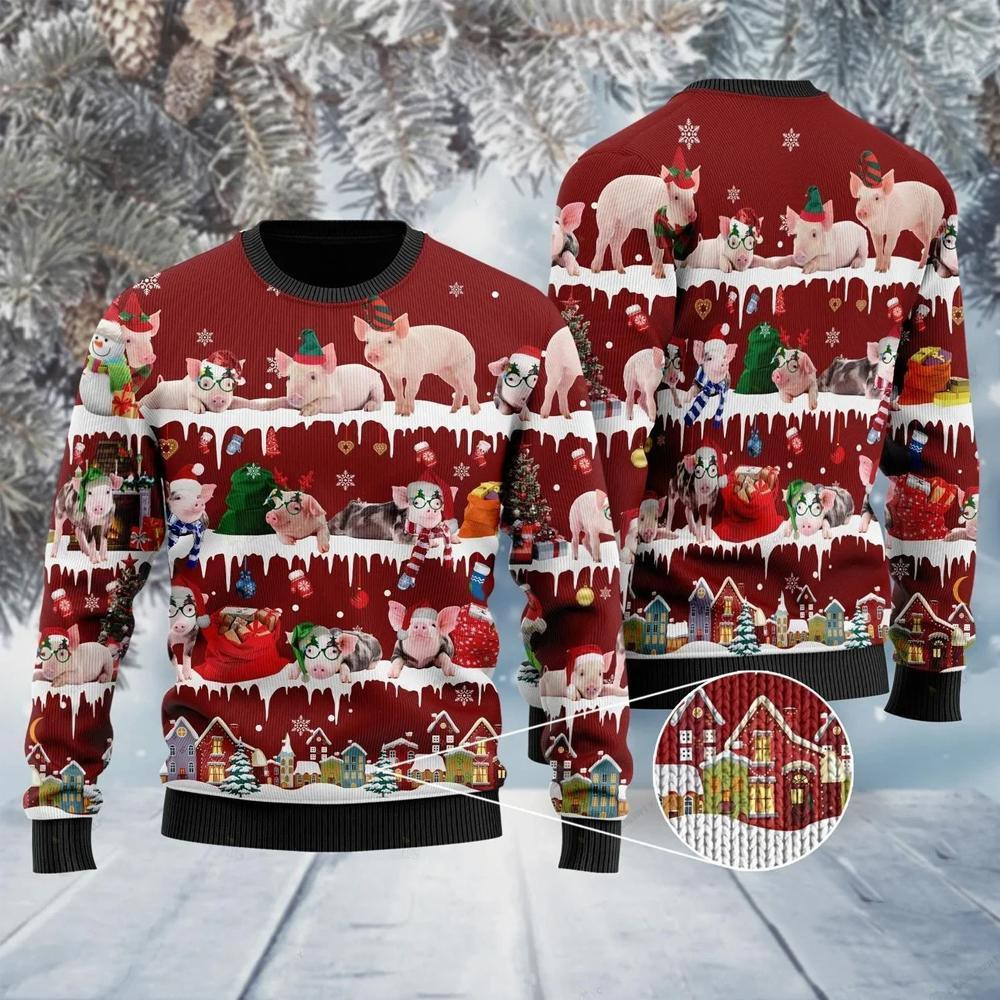 Pig Ugly Christmas Sweater Adult 3D Funny Matching for family