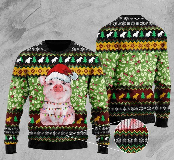 Piggy With Christmas Light Ugly Christmas Sweater Adult 3D Funny Matching for family