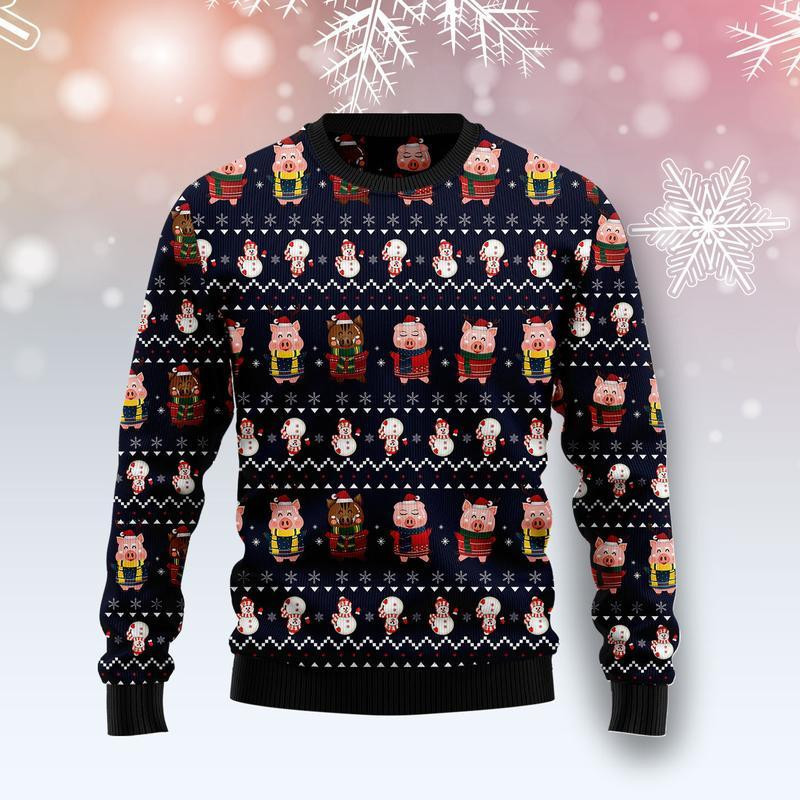 Pigs Cute Ugly Christmas Sweater Adult 3D Funny Matching for family